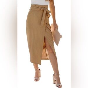 Women’s Tan Midi Wrap Skirt - Unbranded